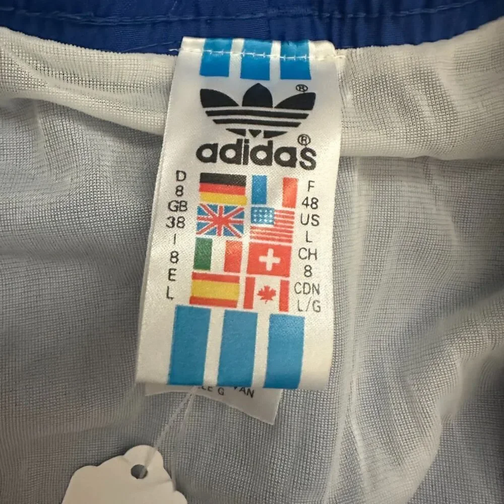 Vintage 90's Adidas Nylon Shorts Men's L Royal Blue‎ Lined Logo Deadstock Casual